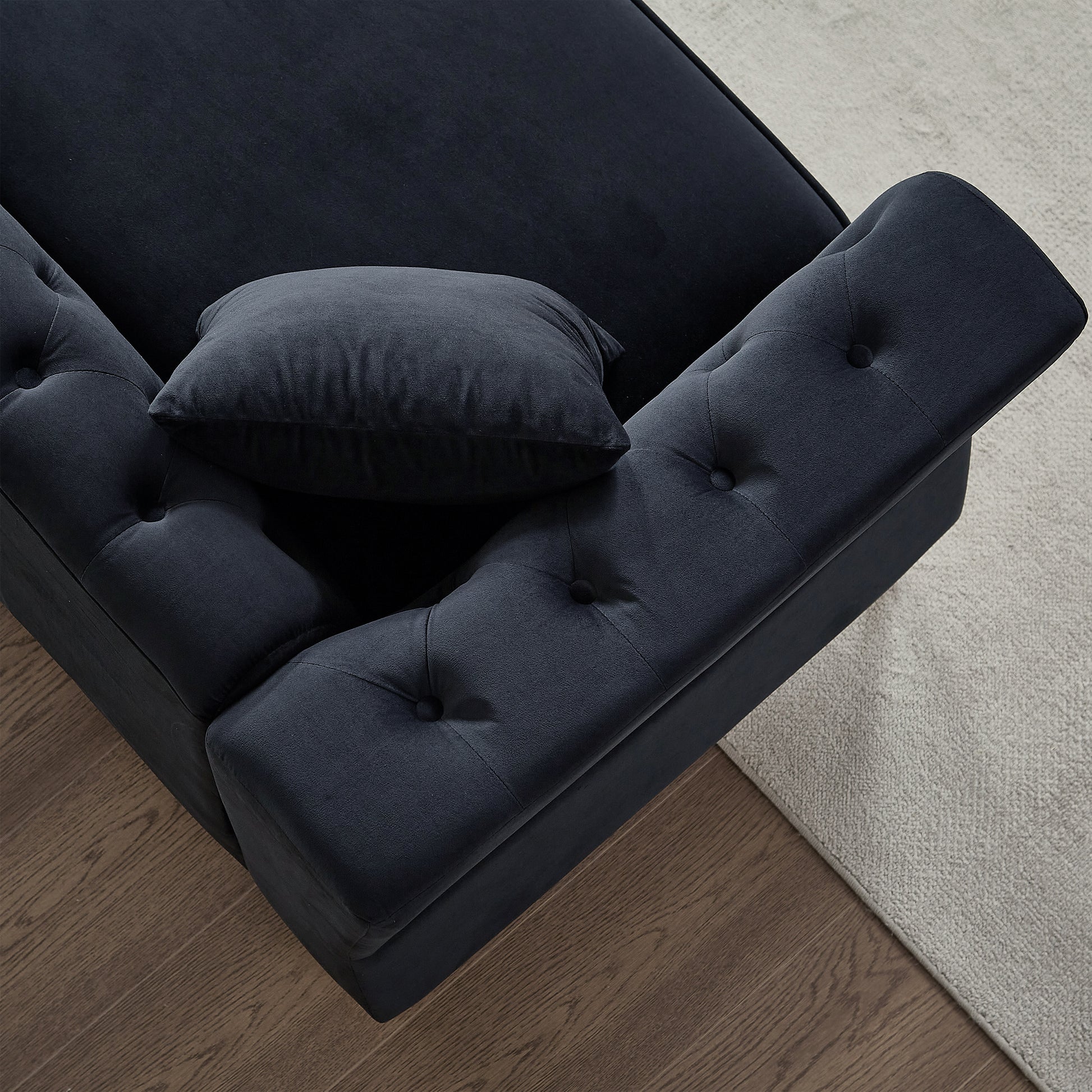 3 Seater 3 Seater Combination Sofa Tufted Couch With Rolled Arms And For Living Room, Bedroom, Office, Apartment, Four Pillows Black Foam Velvet