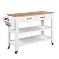 57 Inch Rolling Kitchen Island With Storage,Kitchen Cart With Solid Oak Wood Top,Two Sided Kitchen Island Cart On Wheels ,Wine And Spice Rack, Large Kitchen Cart With 2 Drawers, Milk White Natural Top White Natural Dining Room American Design Rectangular