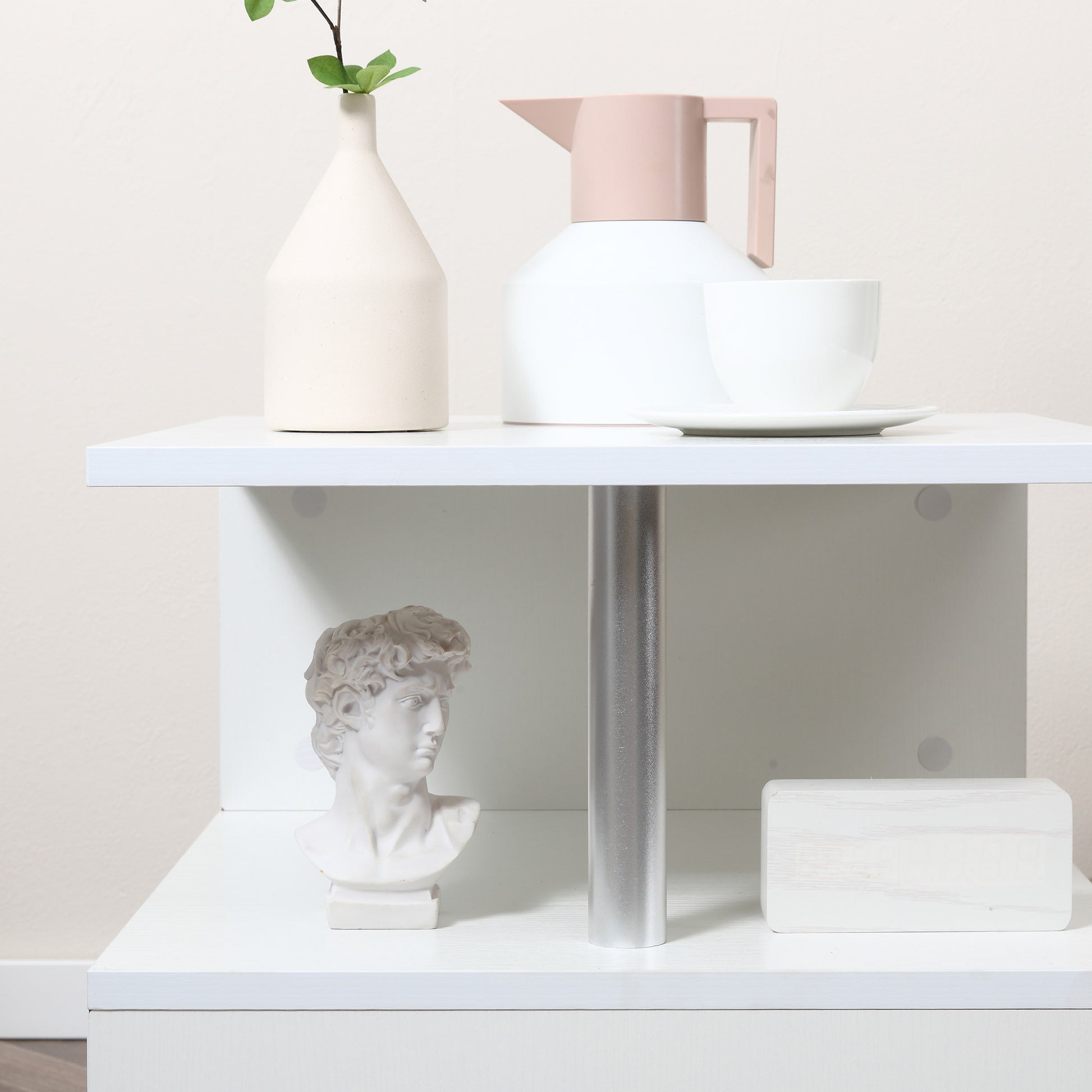 Homcom 20" Modern End Table, Accent Side Table, S Shaped Coffee Table With Storage Shelf And Steel Poles, White White Particle Board