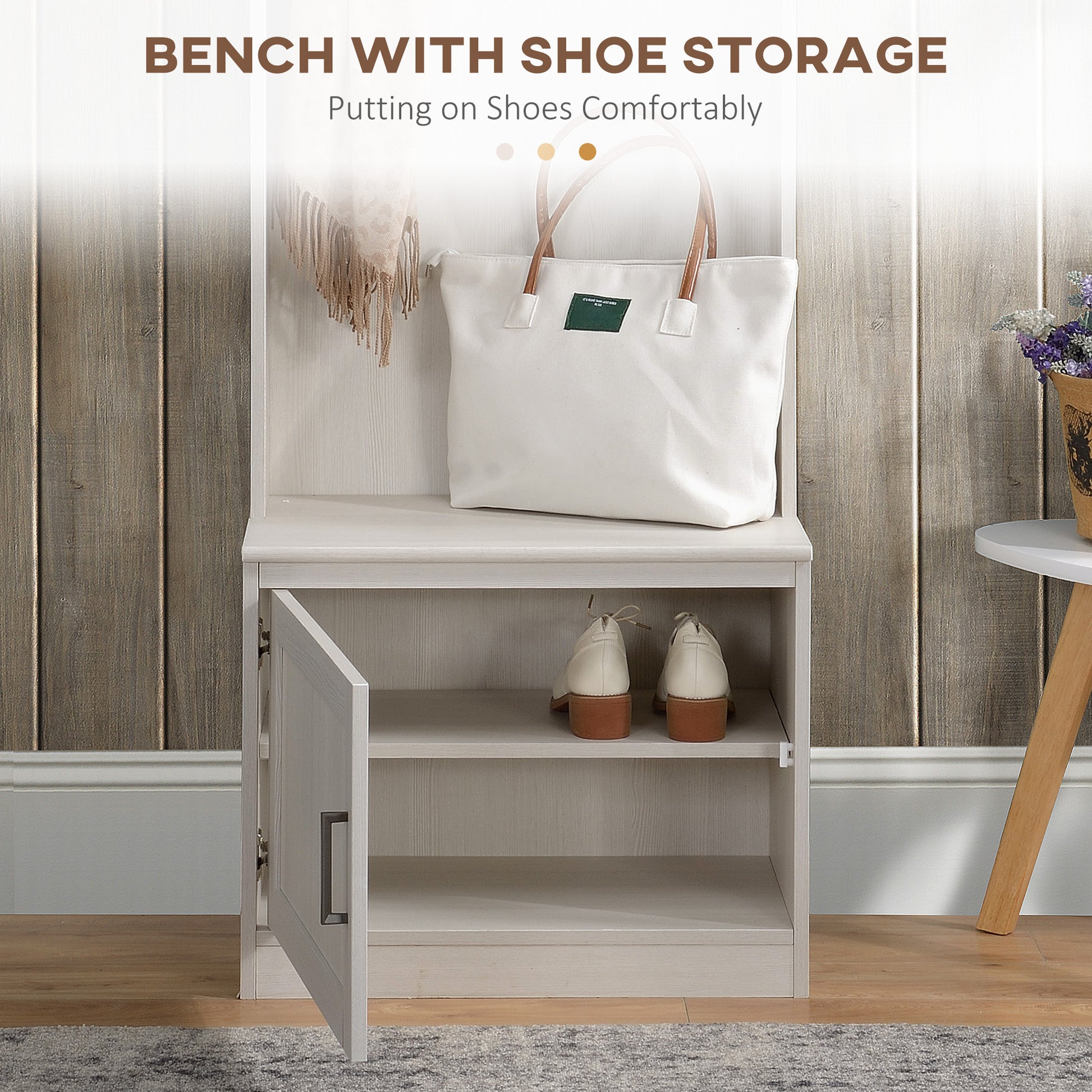 Homcom Rustic Hall Tree With Shoe Storage Bench, Entryway Bench With Coat Rack, Accent Coat Tree With Storage Shelves For Hallway, Mudroom, White Wood Grain White Particle Board