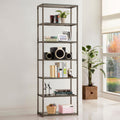 Black Nickel 6 Tier Bookcase 6 Black Standard Horizontal Office Open Back Glass Contemporary,Modern Metal