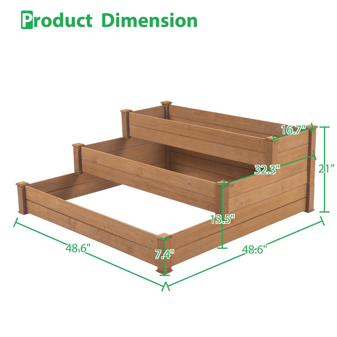 48.6 X 48.6 X 21In Raised Garden Bed Horticulture Outdoor Elevated Flower Box Tiered Garden Bed Wooden Vegetables Brown Brown Solid Wood