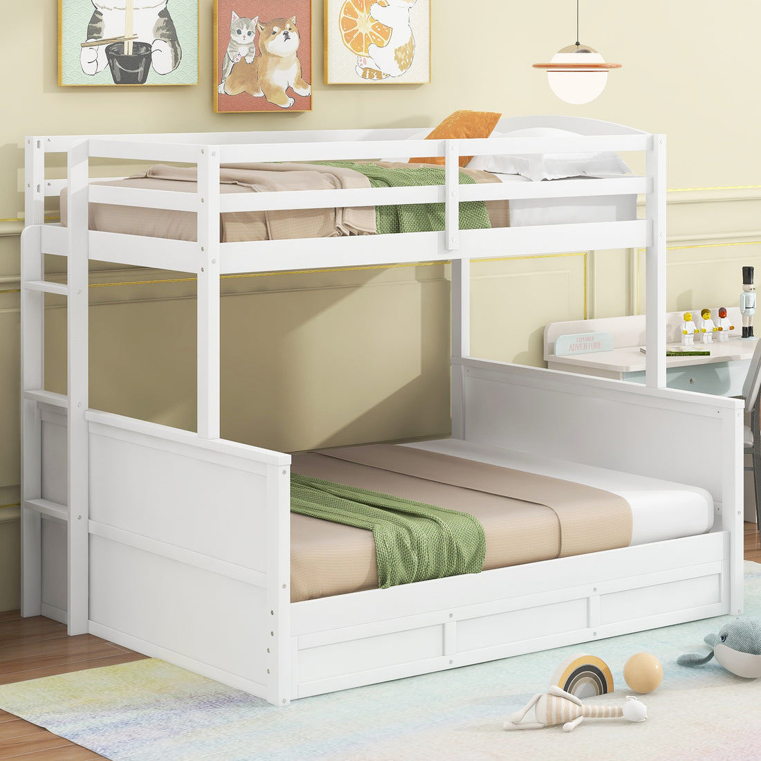 Wood Twin Over Full Bunk Bed With Hydraulic Lift Up Storage, White Box Spring Not Required White Wood Solid Wood Mdf