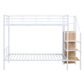 Twin Over Twin Metal Bunk Bed With Lateral Storage Ladder And Wardrobe, White White Iron