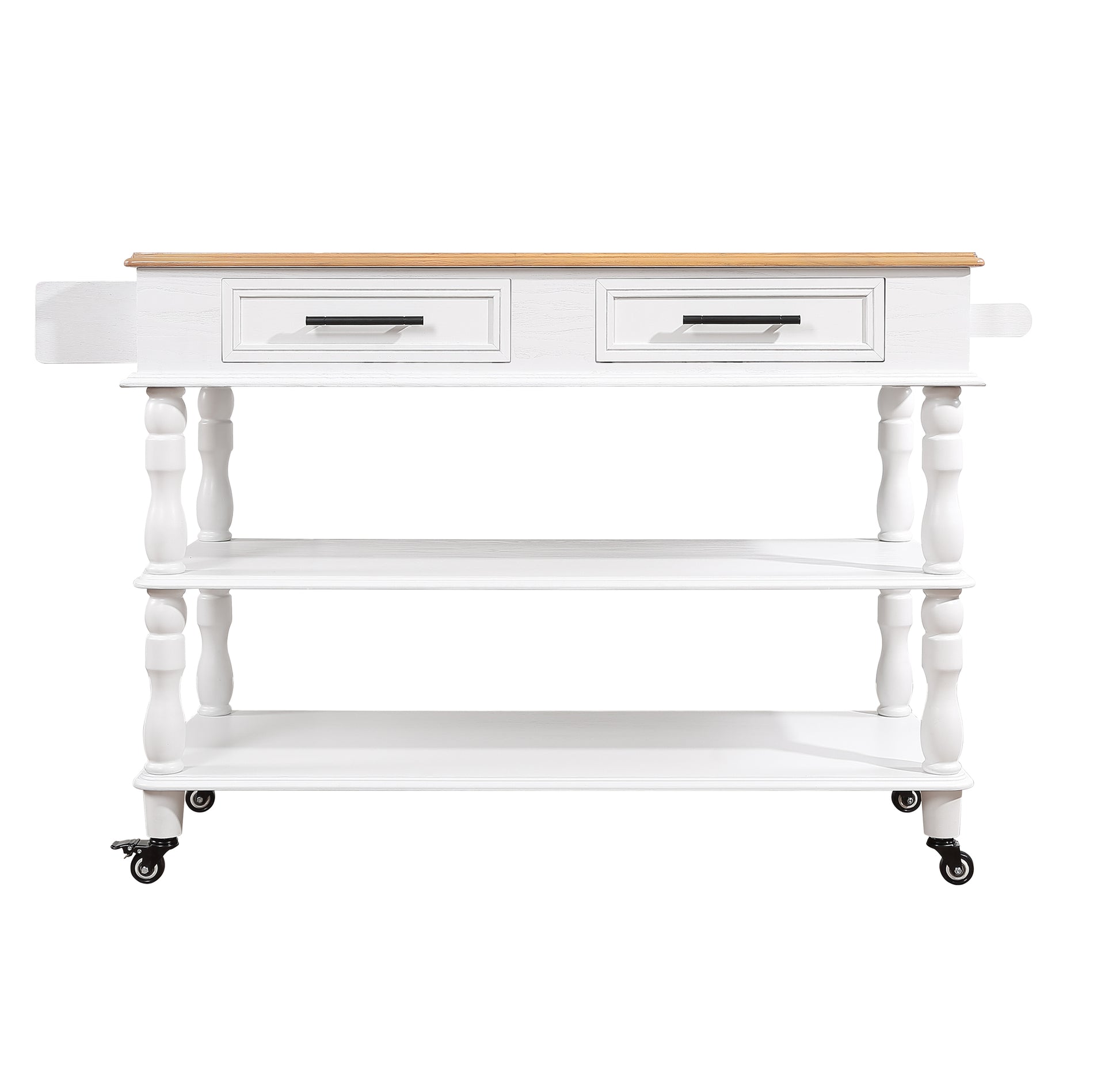 56 Inch Rolling Kitchen Island With Storage,Kitchen Cart With Solid Oak Wood Top,Two Sided Kitchen Island Cart On Wheels ,Wine And Spice Rack, Large Kitchen Cart With 2 Drawers, Milk White Natural Top Milk White Dining Room American Design,Antique