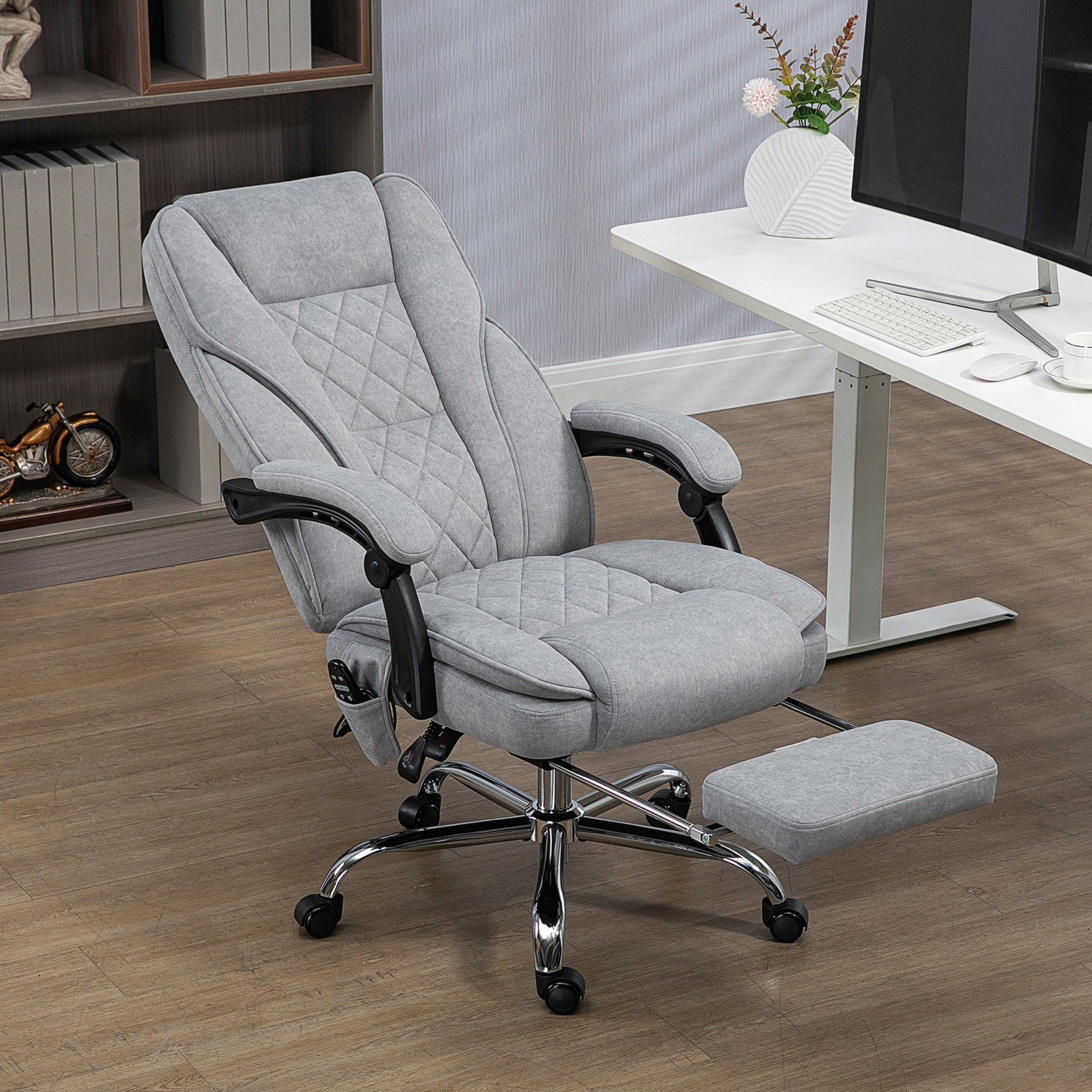 Vinsetto Massage Office Chair With 6 Vibration Points, Heated Reclining Computer Chair, Swivel Desk Chair With Adjustable Height And Footrest, Gray Gray Polyester