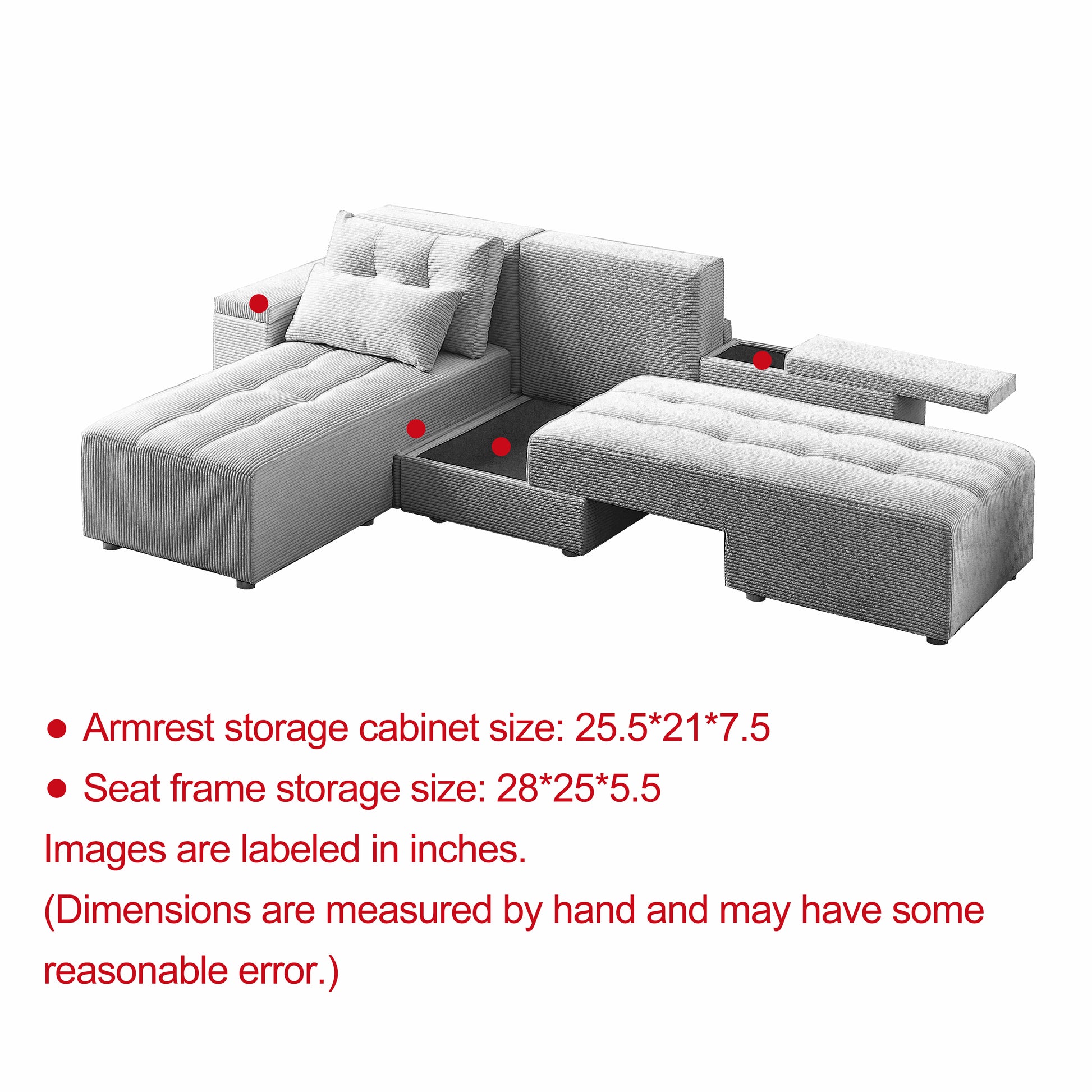 Convertible 3 In 1 Sleeper Sofa And Sectional Sofa With 4 Storage Space For Living Room,Corduroy Couch With 4 Pillows,Corduroy Black Corduroy 3 Seat