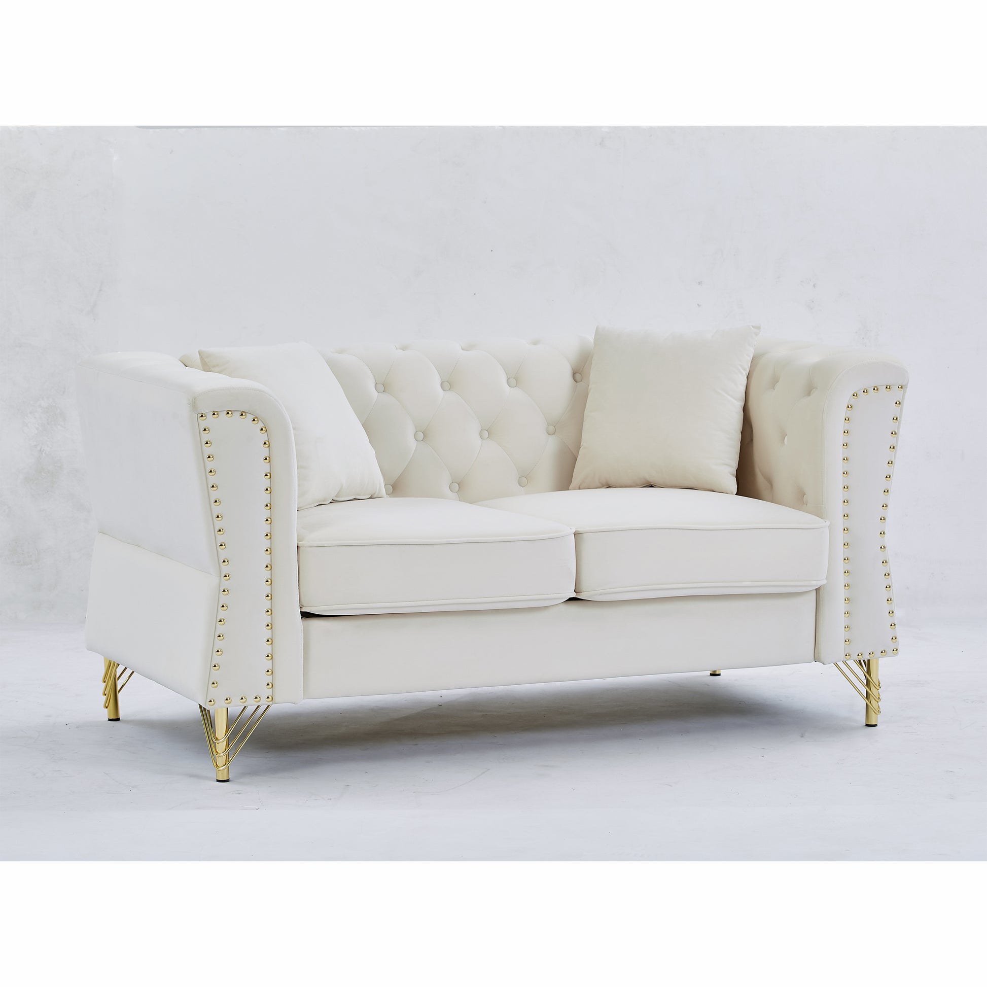 3 Seater 2 Seater Combination Sofa Tufted Couch With Rolled Arms And For Living Room, Bedroom, Office, Apartment, Four Pillows Beige Foam Velvet