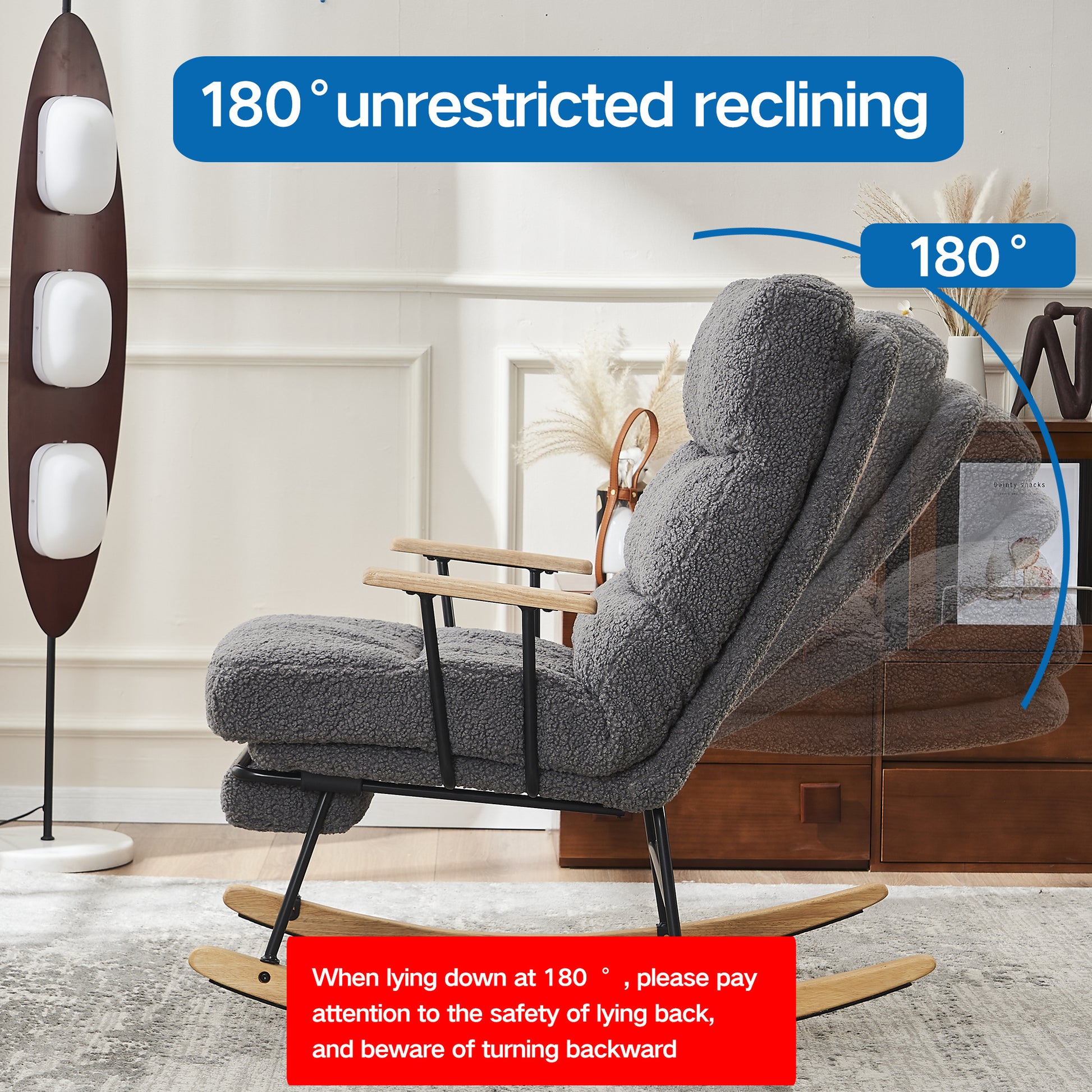 Modern Teddy Gliding Rocking Chair With High Back, Retractable Footrest, And Adjustable Back Angle For Nursery, Living Room, And Bedroom, Gray Gray Fabric