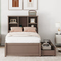 Modern Twin Size Bed Frame With Built In Usb Port On Bookcase Headboard And 2 Drawers For Walnut Color Box Spring Not Required Twin Walnut Bedroom Bed Frame Particle Board
