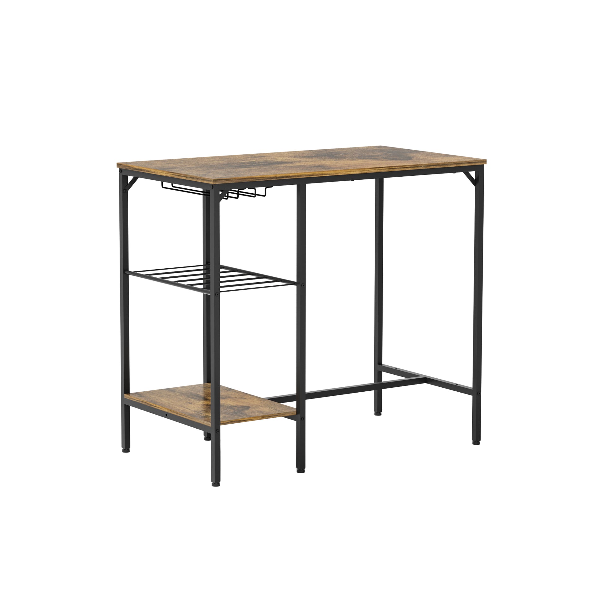 Bar Table And Chairs Set For 2, 3 Pieces Pub Dining Table Set, 2 Bar Stools Pu Upholstery Seat With Backrest For Kitchen, Apartment, Small Space Wood Antique Brown Seats 2 Brown Metal Dining Room 4 Leg Rectangular Dining Table With Chair Wood Metal