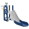 Kids Slide Playset Structure 5 In 1, Freestanding Space Set With Slide, Telescope And Basketball Hoop, Golf Holes For Toddlers, Kids Climbers Playground Blue Grey Hdpe