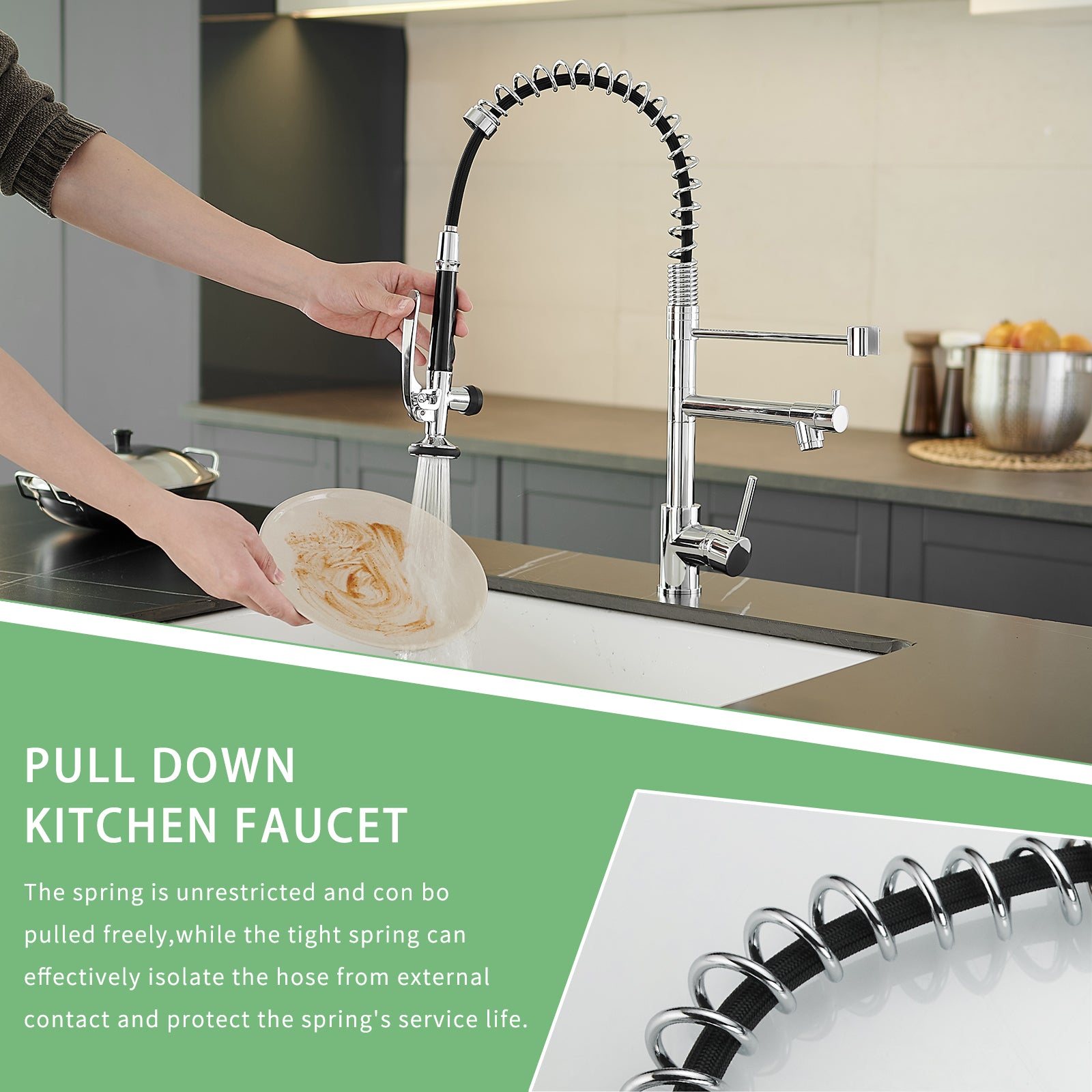 Commercial Kitchen Faucet With Pull Down Sprayer, Single Handle Single Lever Kitchen Sink Faucet Chrome Kitchen Contemporary Ceramic Brass