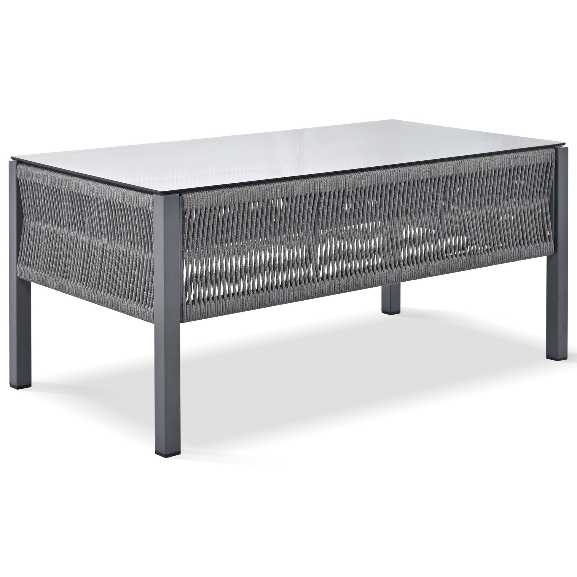 K&K 4 Piece Rope Patio Furniture Set, Outdoor Furniture With Tempered Glass Table, Patio Conversation Set Deep Seating With Thick Cushion For Backyard Porch Balcony Grey Yes Complete Patio Set Grey Weather Resistant Frame Fade Resistant Cushion Garden &