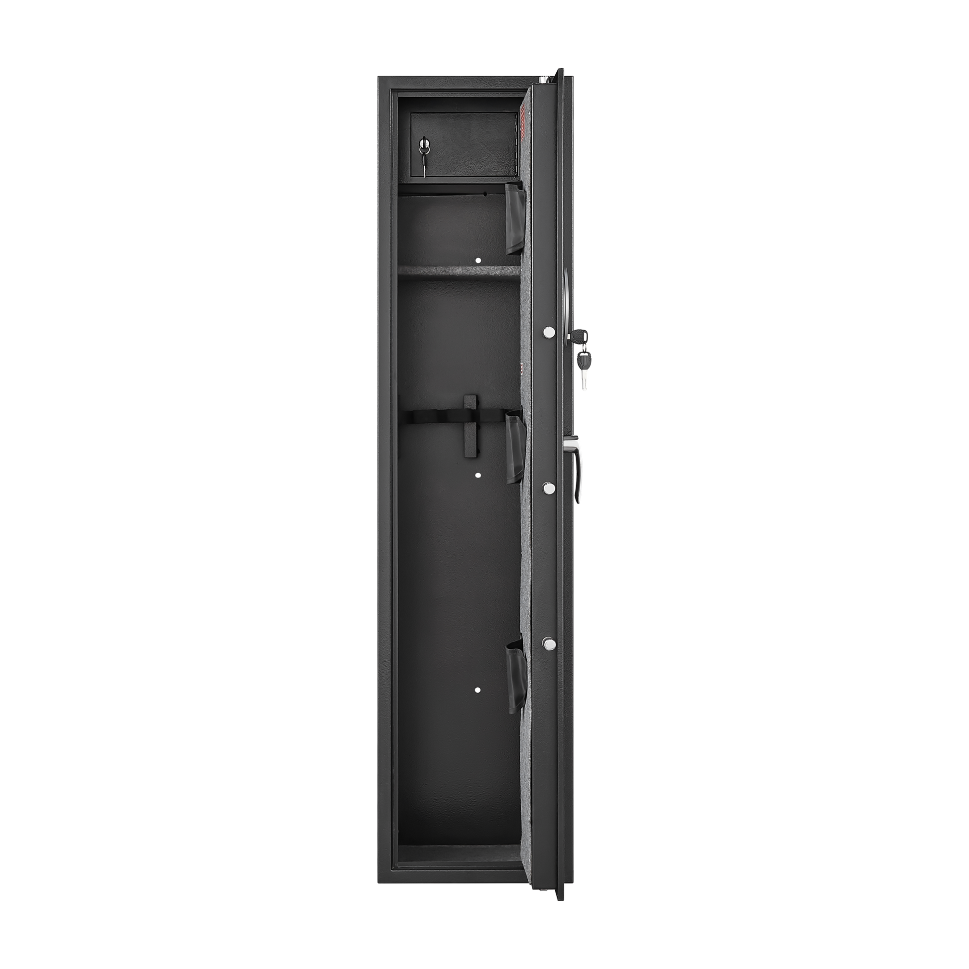 Black Steel Cabinet, With Inner Safe Box, Led Lights, Removable Shelf And Rack. Black Steel