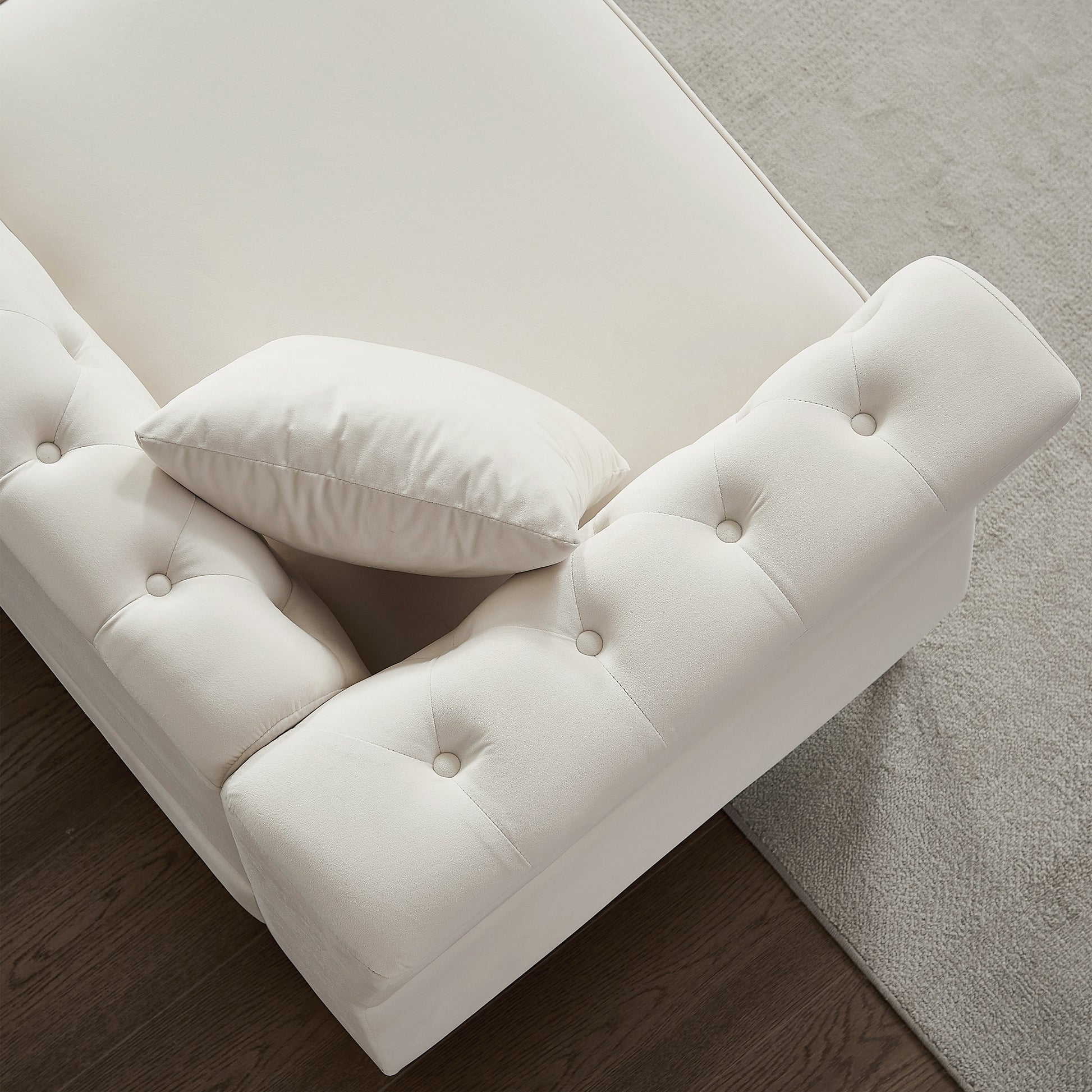 81.8" Chesterfield Sofa Grey Velvet For Living Room, 3 Seater Sofa Tufted Couch With Metal Foot And For Living Room, Bedroom, Office, Apartment, Two Pillows Beige Foam Velvet