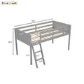 Twin Size Wood Low Loft Bed With Ladder, Ladder Can Be Placed On The Left Or Right, Gray Box Spring Not Required Twin Gray Wood Bedroom Solid Wood Mdf