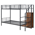 Twin Over Twin Metal Bunk Bed With Lateral Storage Ladder And Wardrobe, Black Black Iron