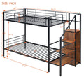 Twin Over Twin Metal Bunk Bed With Lateral Storage Ladder And Wardrobe, Black Black Iron