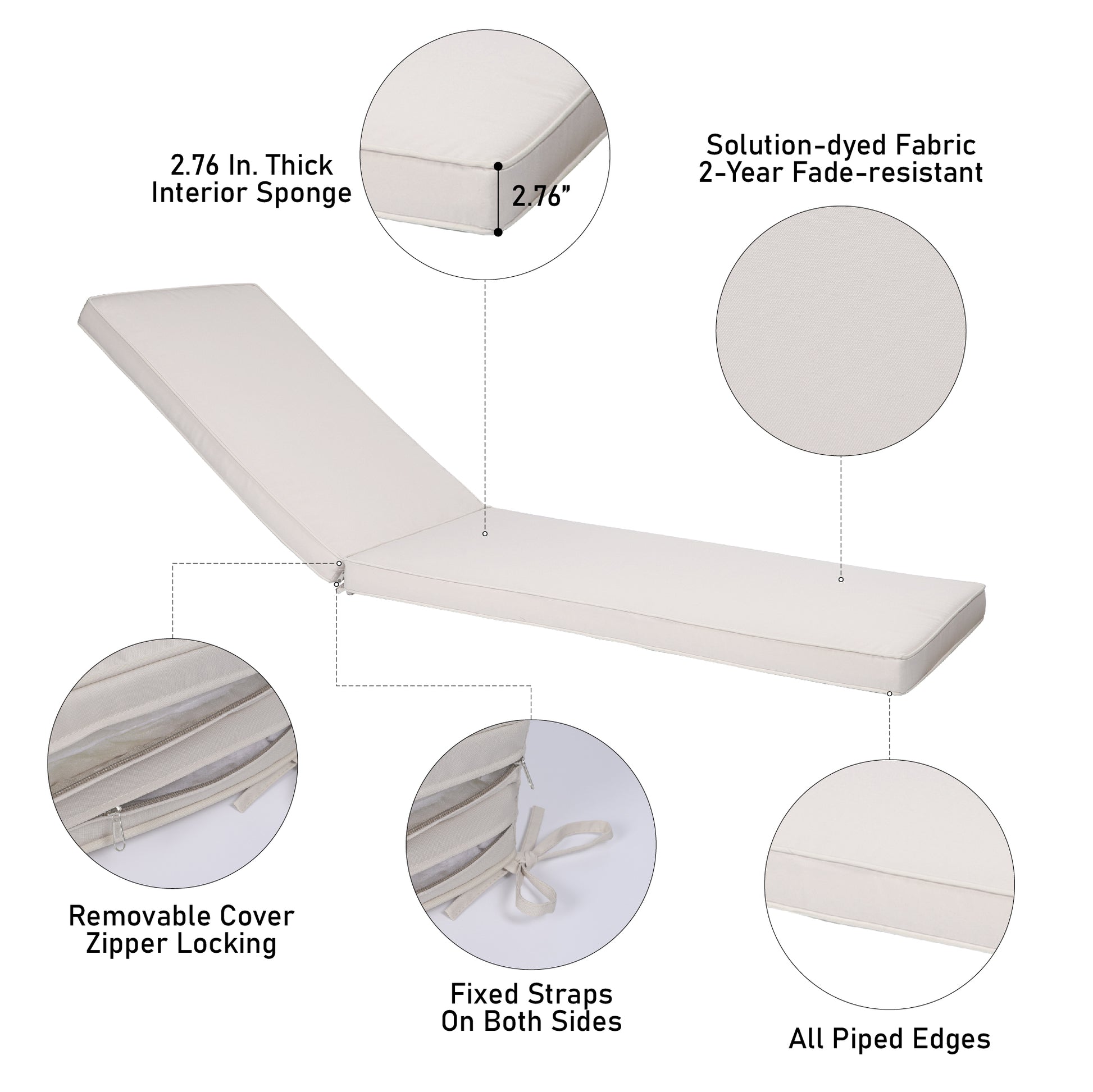 Outdoor Lounge Chair Cushion Replacement Patio Funiture Seat Cushion Chaise Lounge Cushion Beige Yes Lounge Beige Uv Resistant Frame Water Resistant Cushion American Design Polyester Polyester