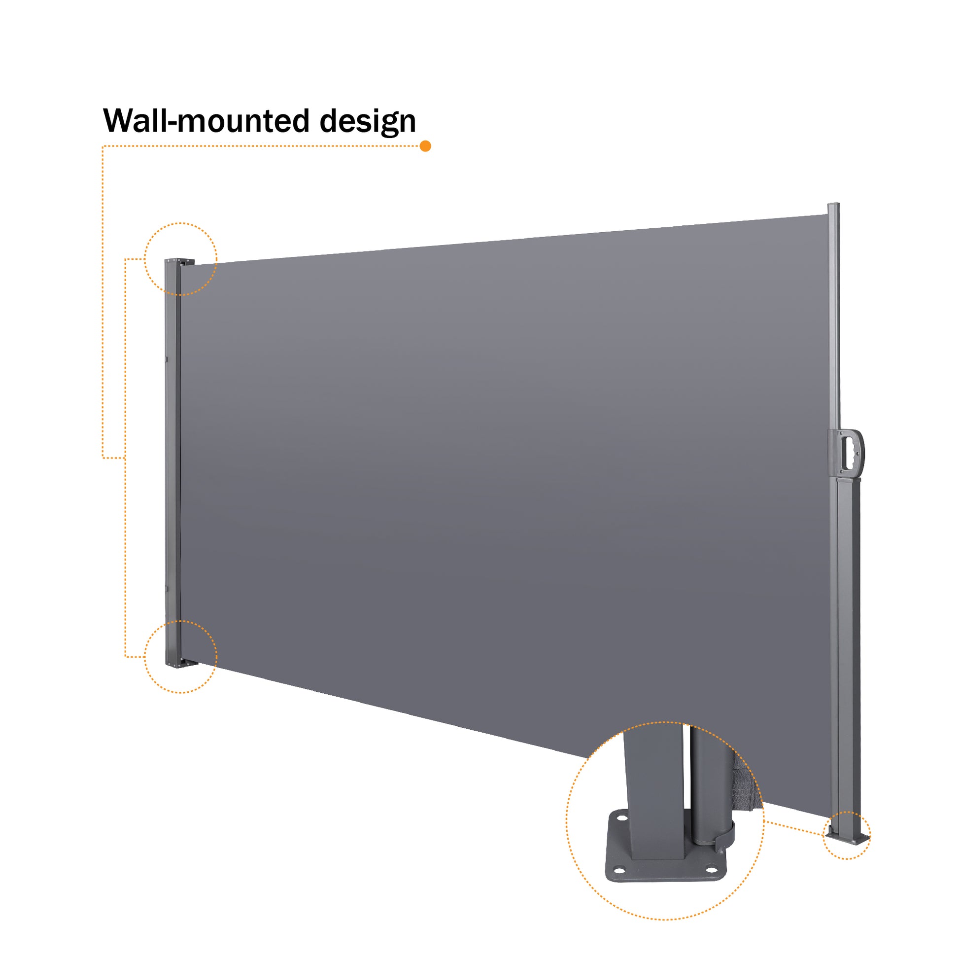 Retractable Side Screen Awning, Uv Resistant, Waterproof, Patio Privacy Screen For Garden, Balcony, Courtyard Dark Grey , 118.1" X 62.99" Grey Rectangular No Foundation Needed Manual Uv Resistant