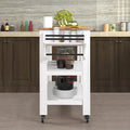 57 Inch Rolling Kitchen Island With Storage,Kitchen Cart With Solid Oak Wood Top,Two Sided Kitchen Island Cart On Wheels ,Wine And Spice Rack, Large Kitchen Cart With 2 Drawers, Milk White Natural Top White Natural Dining Room American Design Rectangular