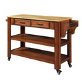 57 Inch Rolling Kitchen Island With Storage,Kitchen Cart With Solid Oak Wood Top,Two Sided Kitchen Island Cart On Wheels ,Wine And Spice Rack, Large Kitchen Cart With 2 Drawers, Walnut Natural Top Walnut American Design Rectangular Kitchen Carts Solid