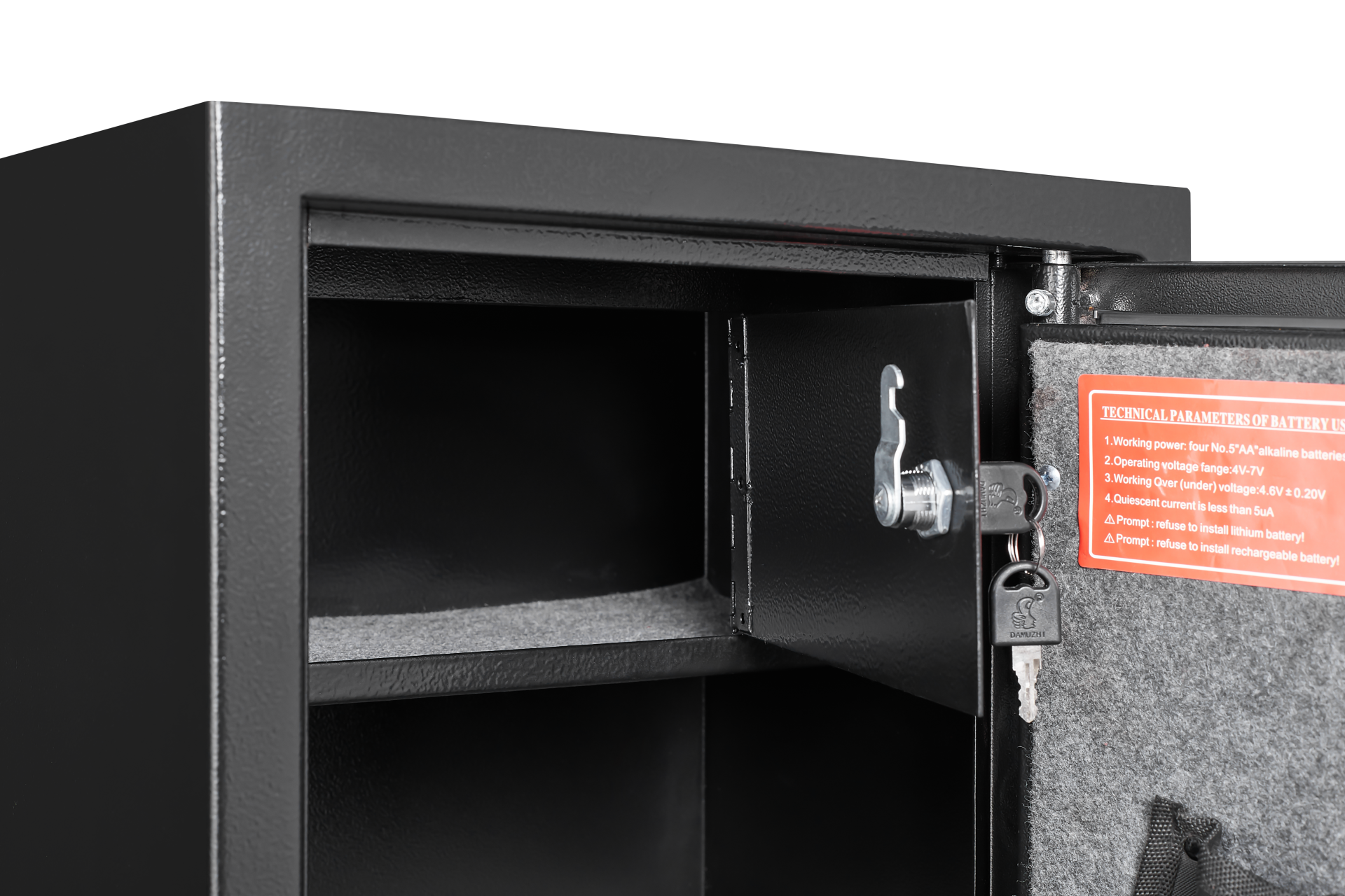 Black Steel Cabinet, With Inner Safe Box, Led Lights, Removable Shelf And Rack. Black Steel