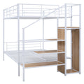 Full Over Full Metal Bunk Bed With Lateral Storage Ladder And Wardrobe, White White Iron