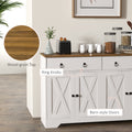 Homcom Sideboard, Buffet Cabinet With 2 Drawers, 2Storage Cabinets, 4 Barn Style Doors And Adjustable Shelves, Farmhouse Buffet Table With Storage, Wood Grain Top, White White Particle Board