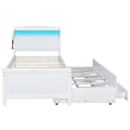 Twin Size Platform Bed With Storage Led Headboard, Twin Size Trundle And 3 Drawers, White Box Spring Not Required Twin White Bedroom Bed Frame Solid Wood Mdf