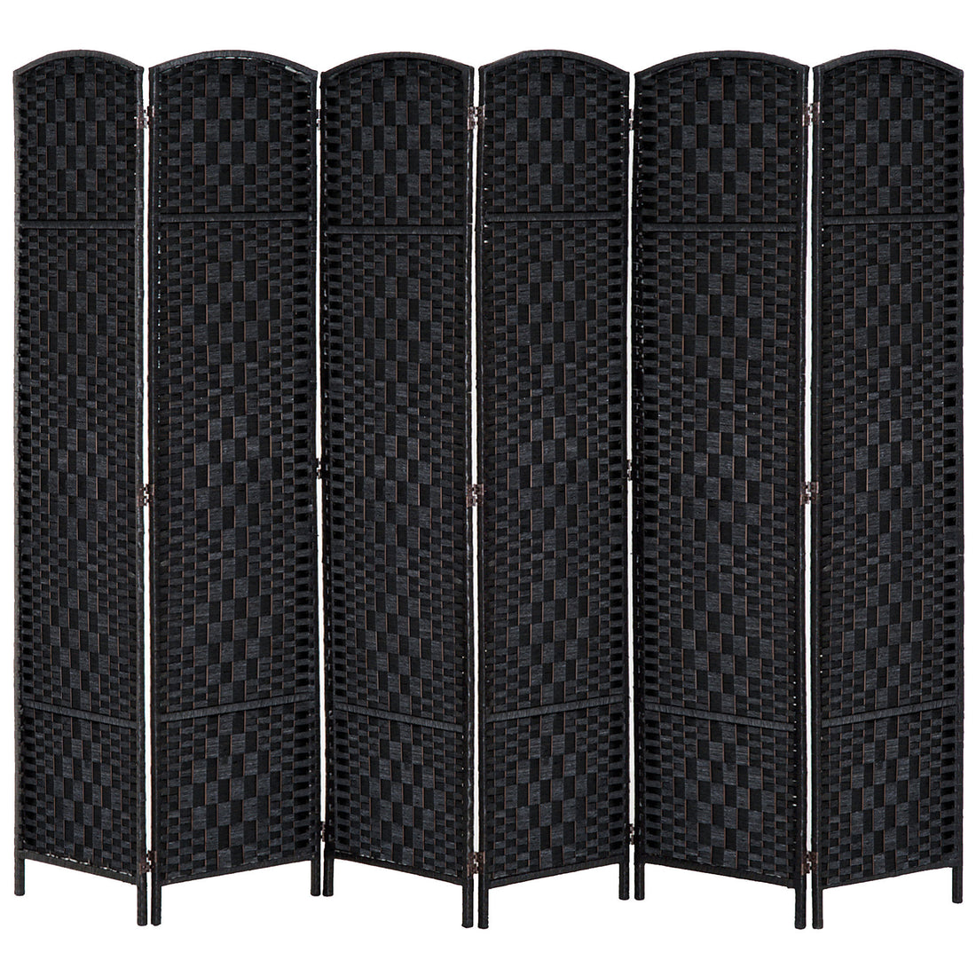 Homcom 6' Tall Wicker Weave 6 Panel Room Divider Privacy Screen Black Black Wood