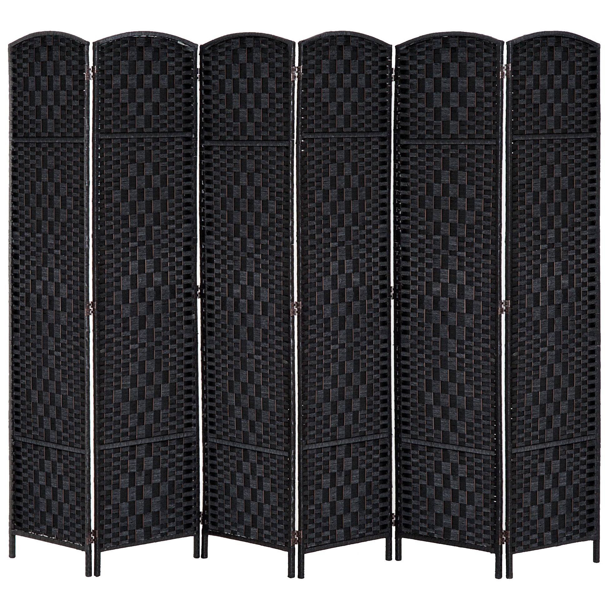 Homcom 6' Tall Wicker Weave 6 Panel Room Divider Privacy Screen Black Black Wood