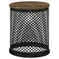 Natural And Black Drum Base Accent Table Brown Primary Living Space Industrial Tabeltop Mango Round Coffee & End Tables Wood
