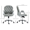 Vinsetto Pu Leather Home Office Chair, Button Tufted Desk Chair With Padded Armrests, Adjustable Height And Swivel Wheels, Gray Gray Faux Leather