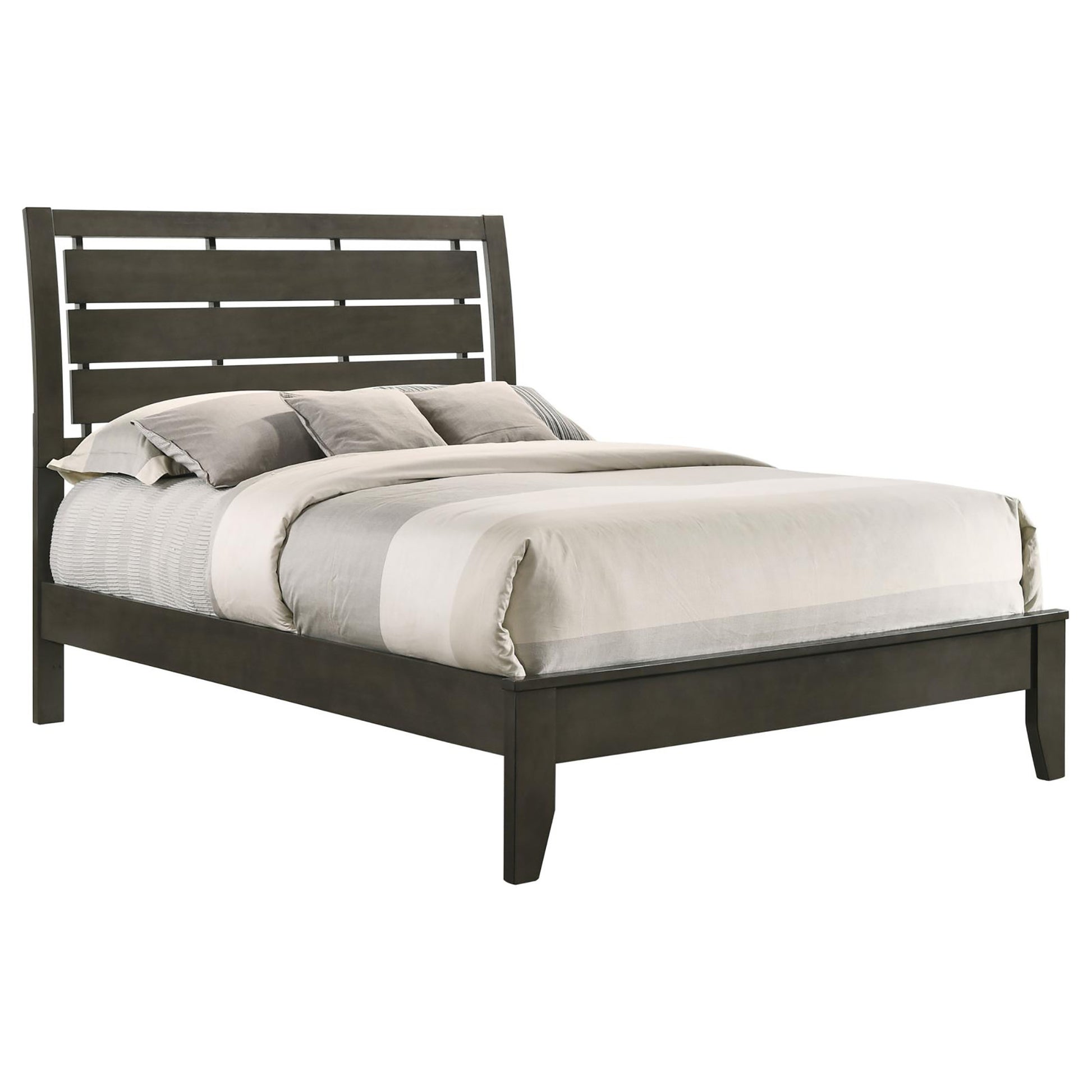 Mod Grey Slat Back Full Panel Bed Box Spring Required Full Grey Wood Gray Bedroom Transitional Rubberwood Panel Wood