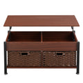 Metal Coffee Table,Desk,With A Lifting Table,And Hidden Storage Space.There Were Two Removable Wicker Baskets That Could Be Placed In Any Space Such As The Living Room,Color:Brownwith Solid Wood Grain Brown Height Adjustable & Standing Desks Primary