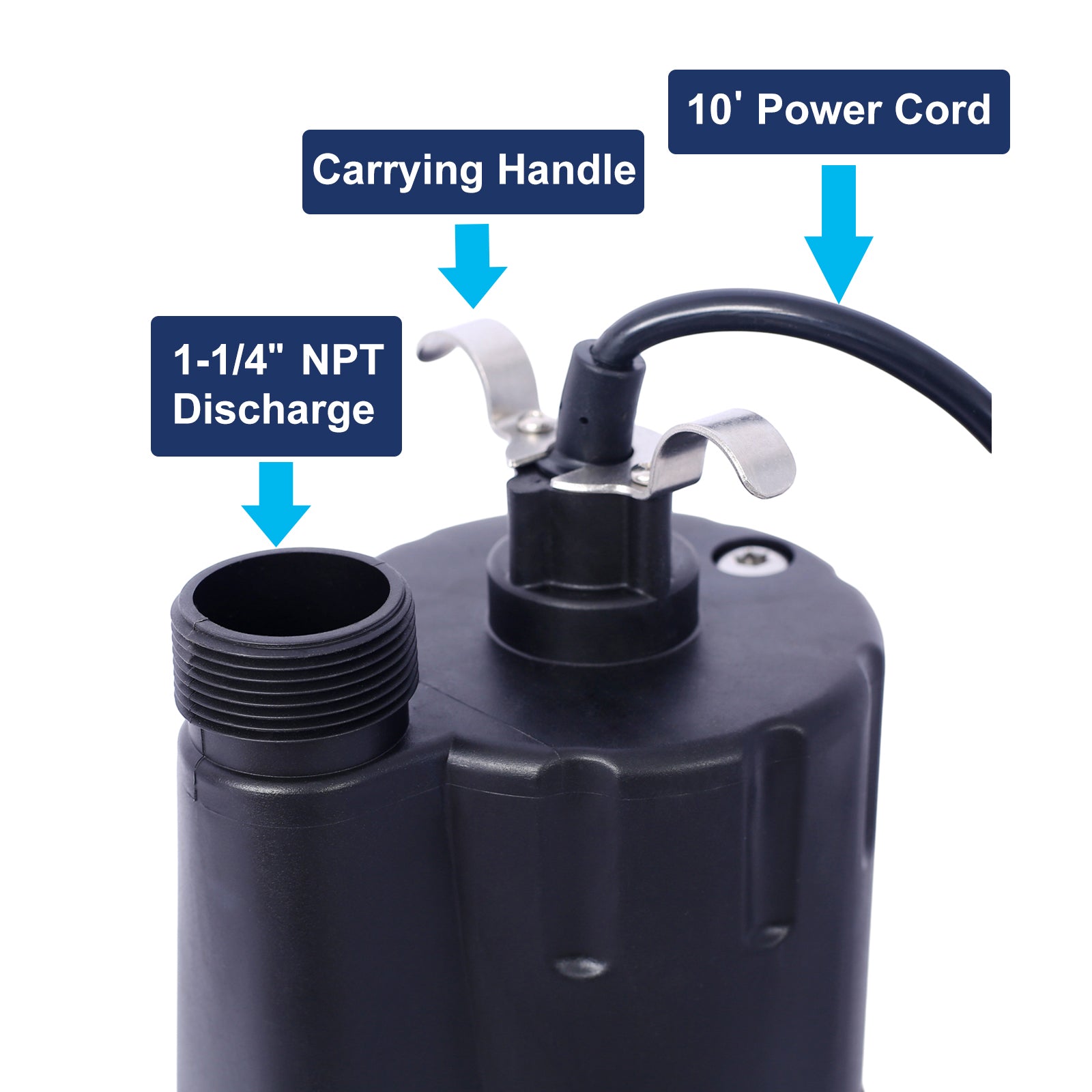Submersible Water Pump, 1 4Hp 2000Gph Thermoplastic Utility Pump Portable Electric Water Pump Sump Pump, With 10 Feet Power Cord. Black Abs