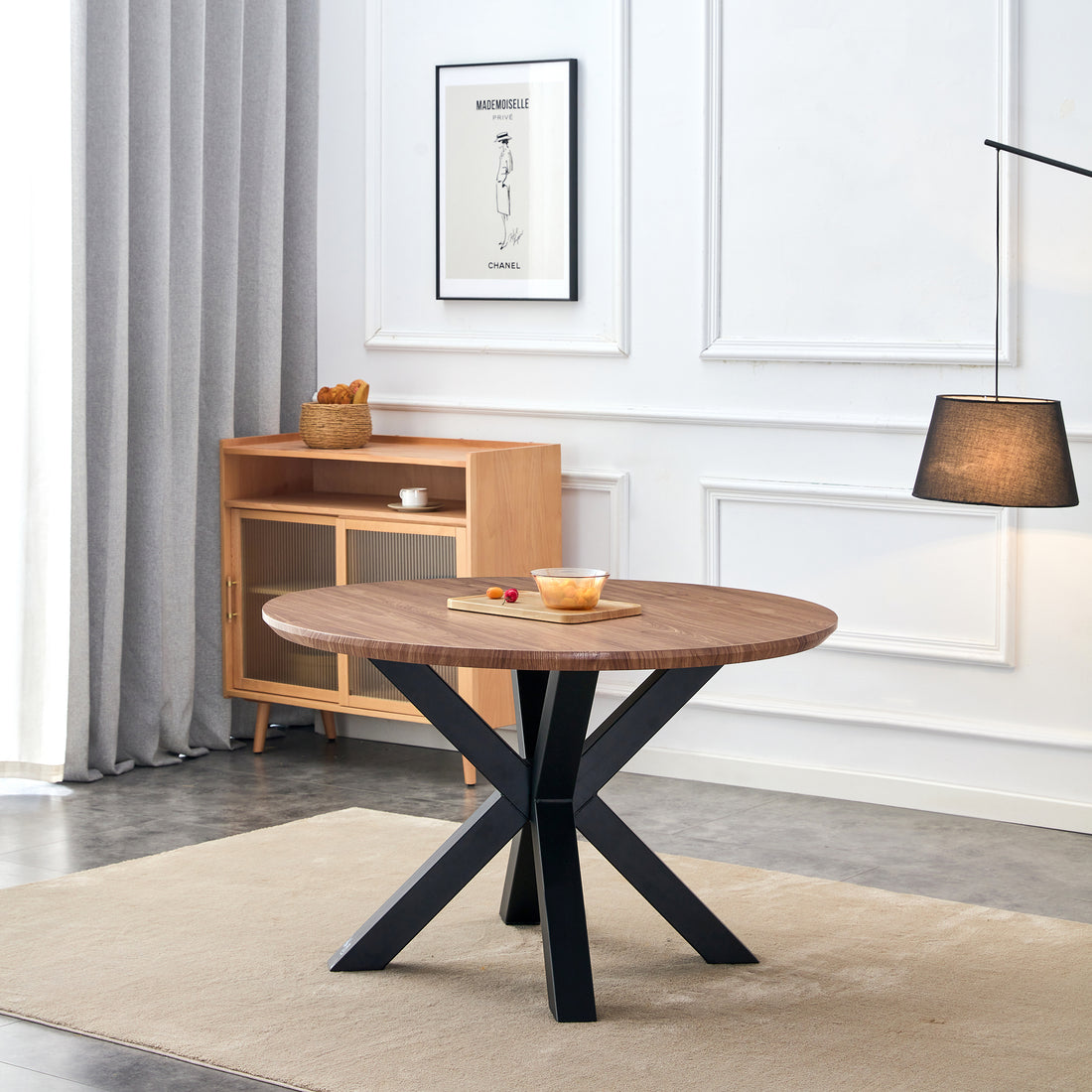 47 Inch, Round Dining Table Set For 2 4 People, Walnut Wood Effect, Suitable For Dining, Living And Banquet Walnut Brown Modern Round Kitchen & Dining Tables Mdf Steel