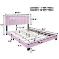Pink Velvet Upholstered Bed Frame With Adjustable Features, Teenage Girl'S Favorite Pink Collection. Box Spring Not Required Queen Pink Wood Espresso Bedroom Minimalist,Shabby Chic,Ultra Modern Rubberwood Adjustable Bedbase Fiber Foam And Polyester Fiber