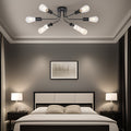 Modern Sputnik Chandelier 6 Light Semi Flush Mount Ceiling Lighting Cotemporary Industrial Brushed Nickel Ceiling Fixture Black Metal