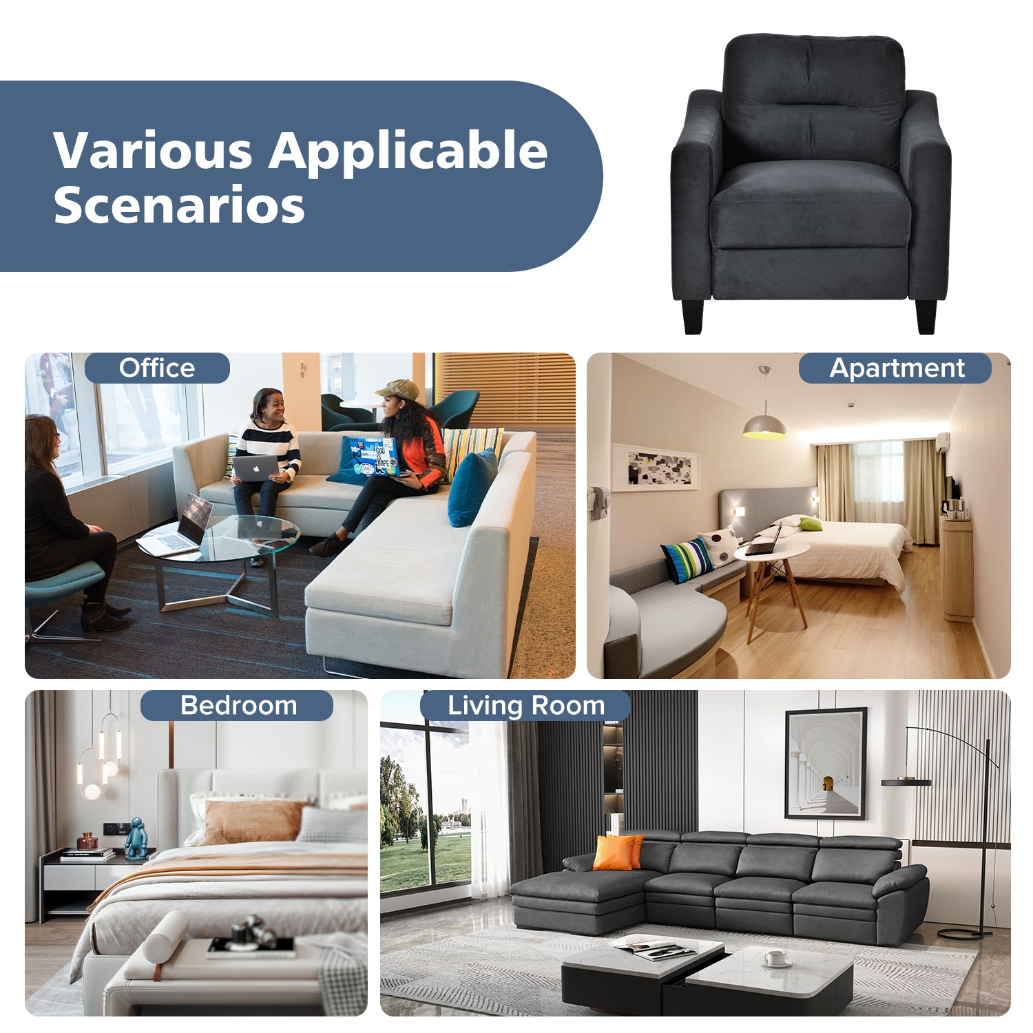 Couch Comfortable Sectional Couches And Sofas For Living Room Bedroom Office Small Space Black Velvet 1 Seat