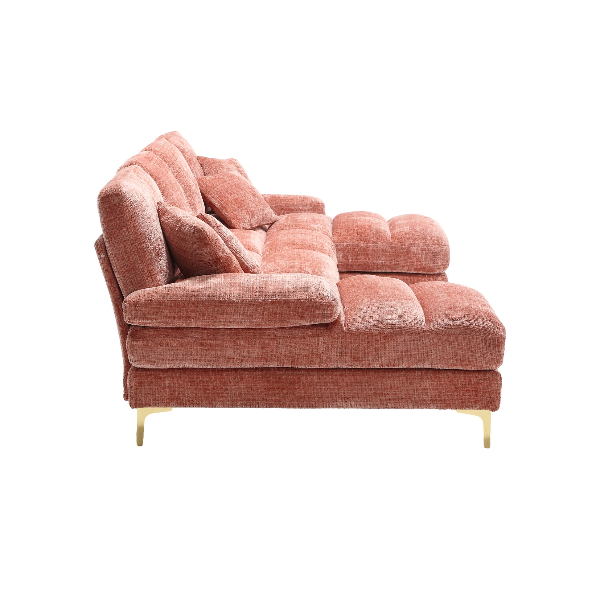 United Modern Large Chenille Fabric U Shape Sectional Sofa Pink Chenille