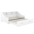 Twin To King Size Daybed Frame With Storage Bookcases And Two Drawers,Charging Design,White White Solid Wood Mdf