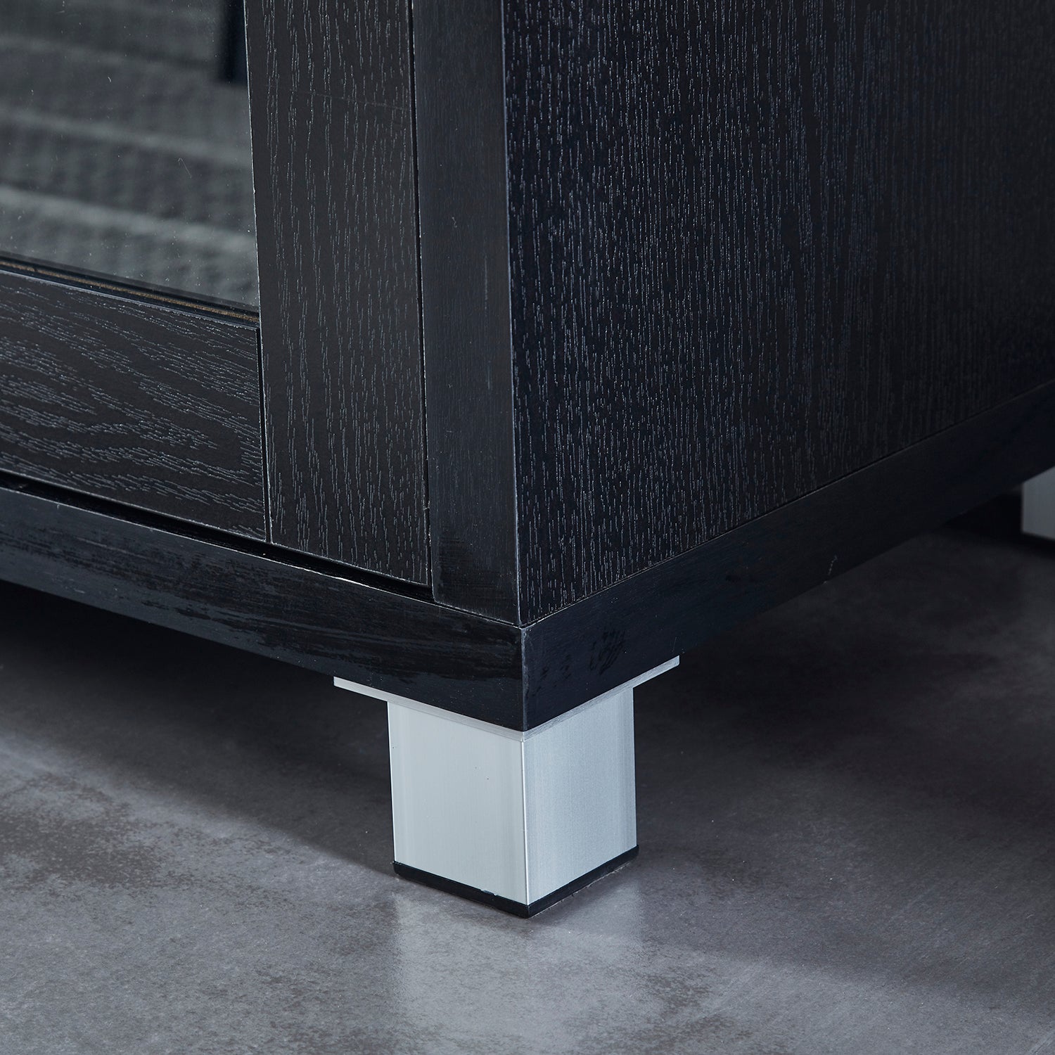 Wood Tv Stand Media Console With Storage Cabinet For Living Room, Bedroom, Black Wood Grain Finish Black Dining Room Adjustabel Shelves Mdf Glass