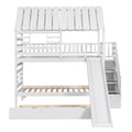 Twin Over Twin House Bunk Bed With Trundle And Slide, Storage Staircase, Roof And Window Design, White Old Sku: Gx000931Aak Box Spring Not Required Twin White Wood Bedroom Bunk Pine