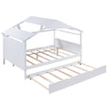 Wood Full Size House Bed With Twin Size Trundle And Storage, White Box Spring Not Required Full White Wood Bedroom Solid Wood Mdf