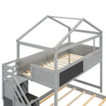 Twin Over Full House Bunk Bed With Storage Staircase And Blackboard,Gray Old Sku: Gx001701Aae Box Spring Not Required Gray Wood Bedroom Bunk Pine