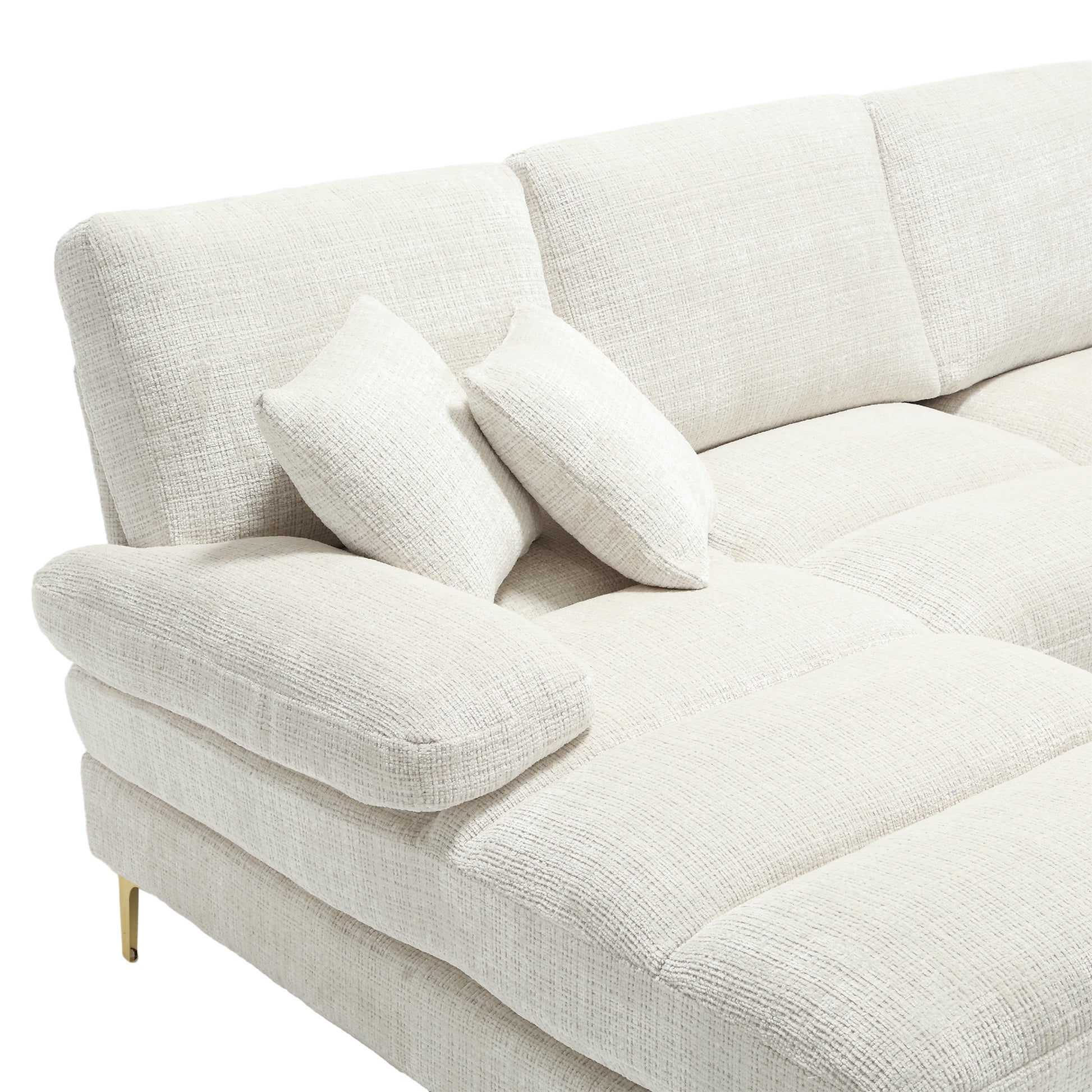 United Modern Large Chenille Fabric U Shape Sectional Sofa Beige Chenille