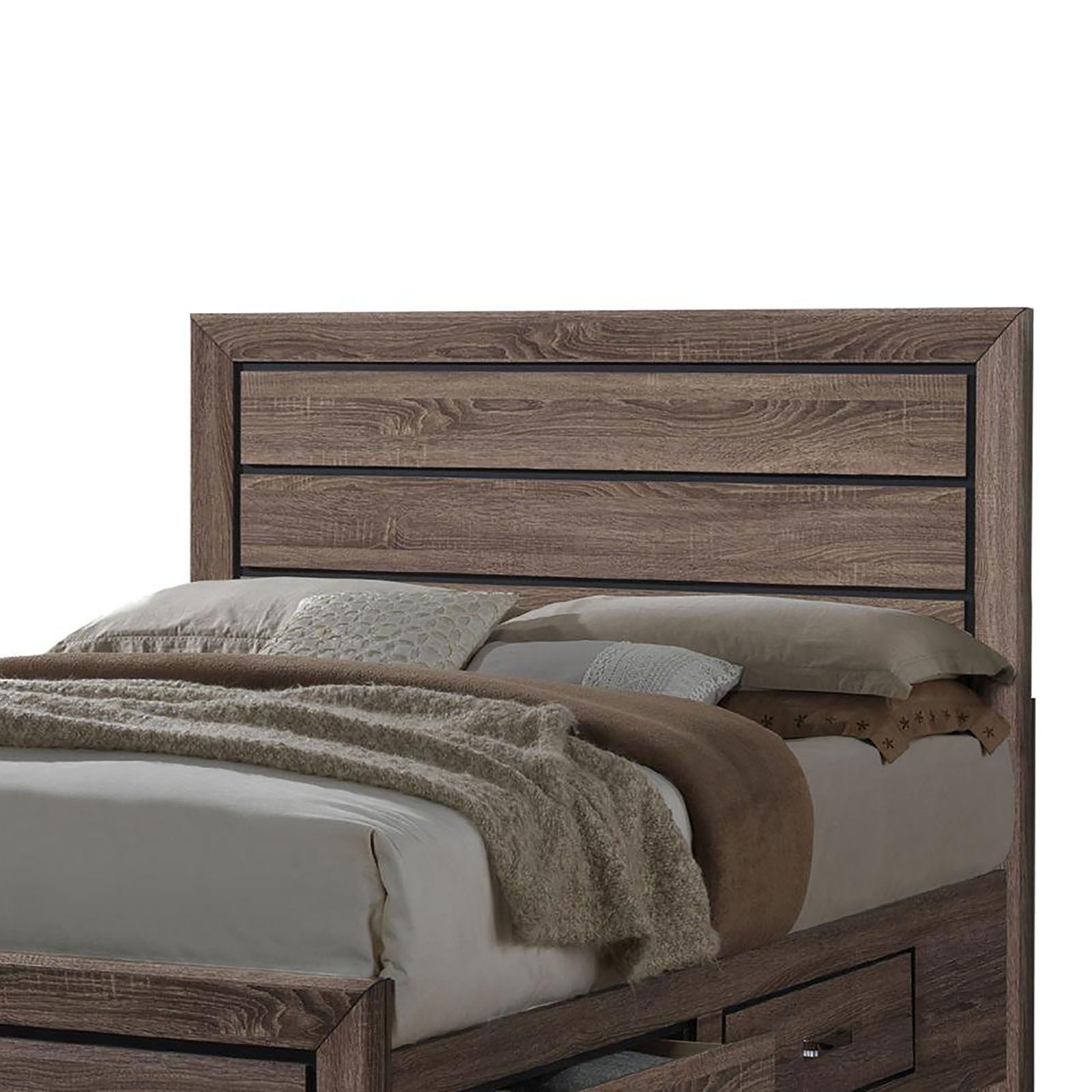 Washed Taupe Queen Storage Bed Queen Brown Wood Bedroom Transitional Rubberwood Storage Included Wood